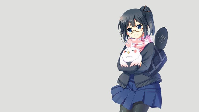 Anime Girl Holding Plush — Gray
