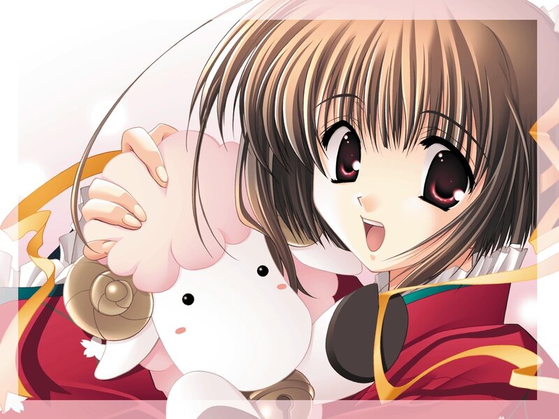 Anime Girl Holding Plush — Pink