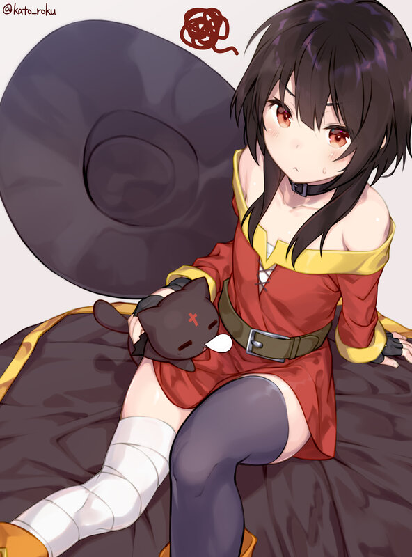 Anime Girl Holding Plush — Red, Calm
