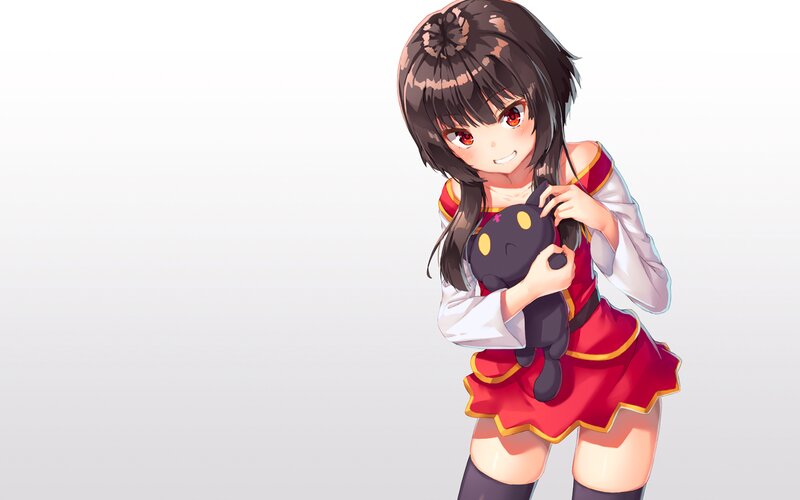 Anime Girl Holding Plush — Red