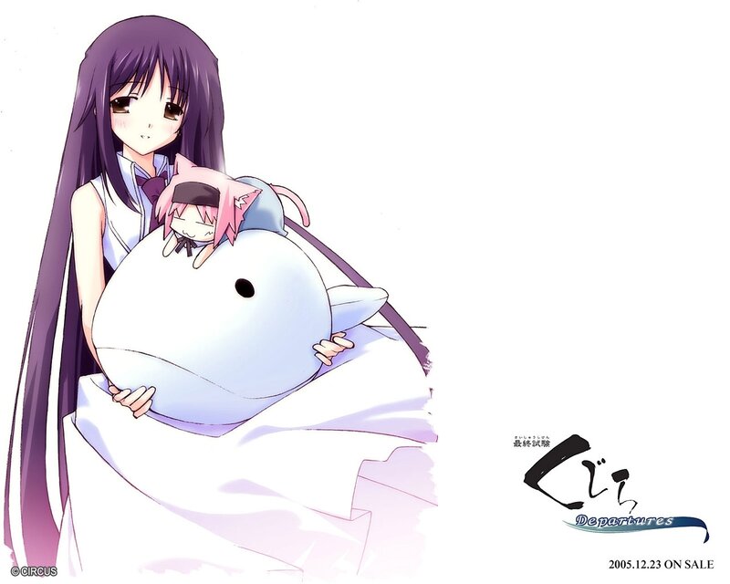 Anime Girl Holding Plush — White