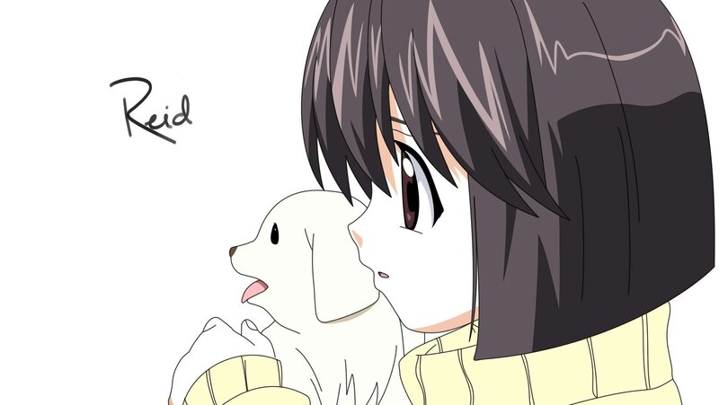 anime girl holding puppy