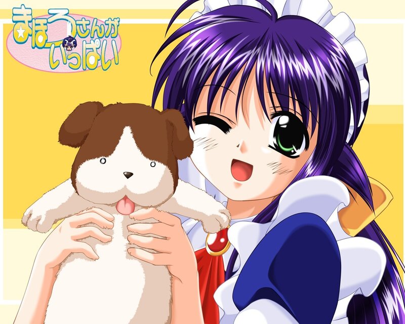 anime girl holding puppy
