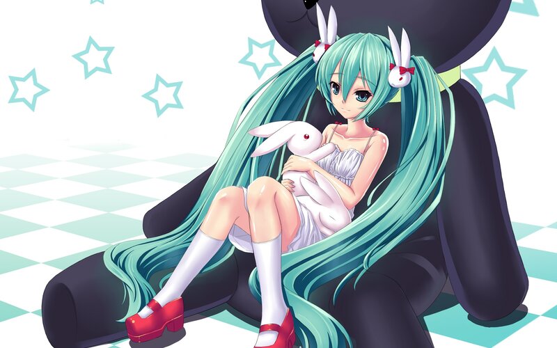 Anime Girl Holding Rabbit — Cyan