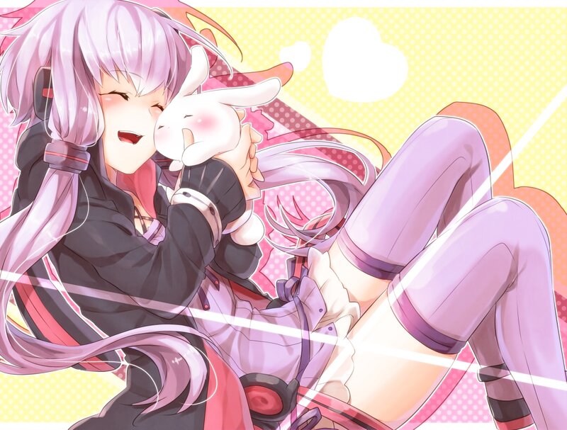 Anime Girl Holding Rabbit — Pink, Playful