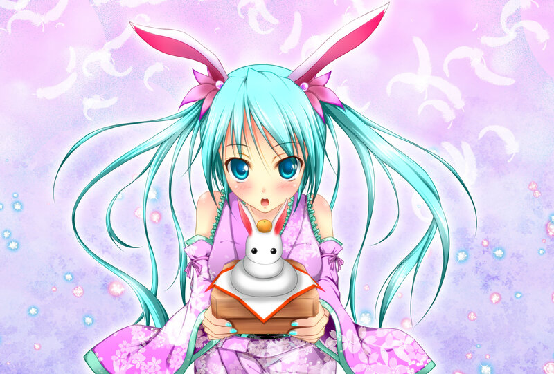 Anime Girl Holding Rabbit — Pink