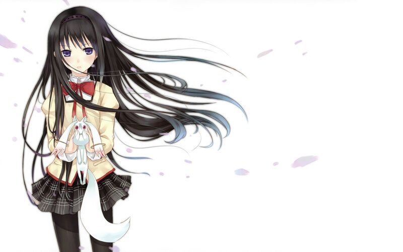 Anime Girl Holding Rabbit — White, Calm, Long Hair