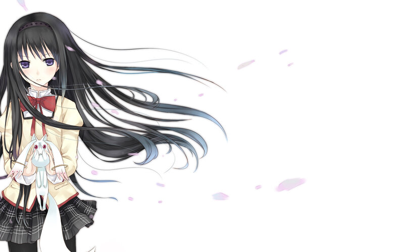 Anime Girl Holding Rabbit — White