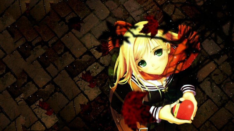 anime girl holding red heart