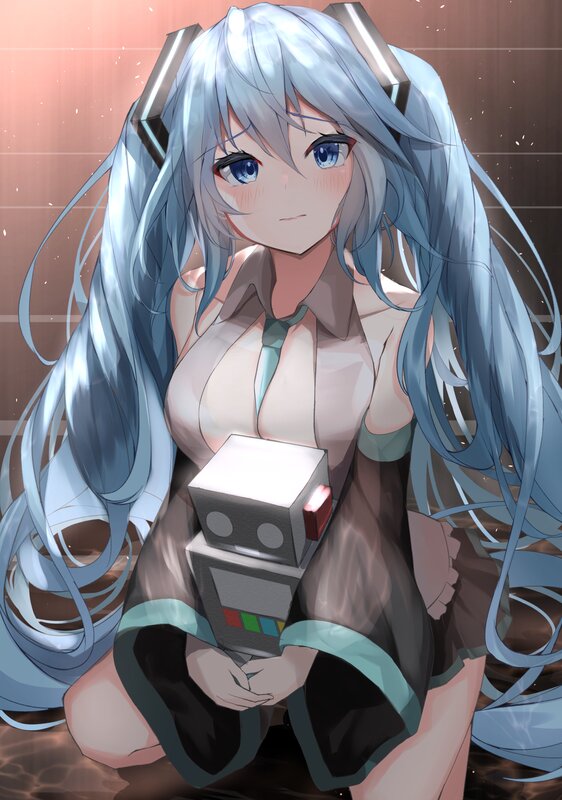 Anime Girl Holding Robot — Blue