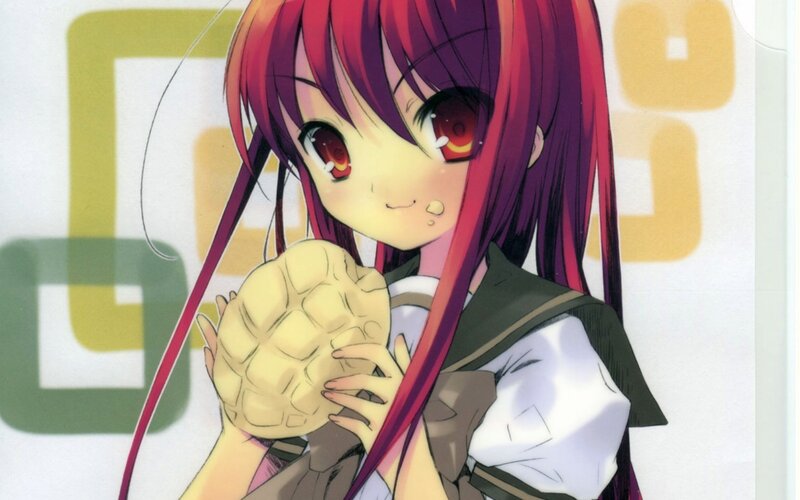 Anime Girl Holding Rock — Red
