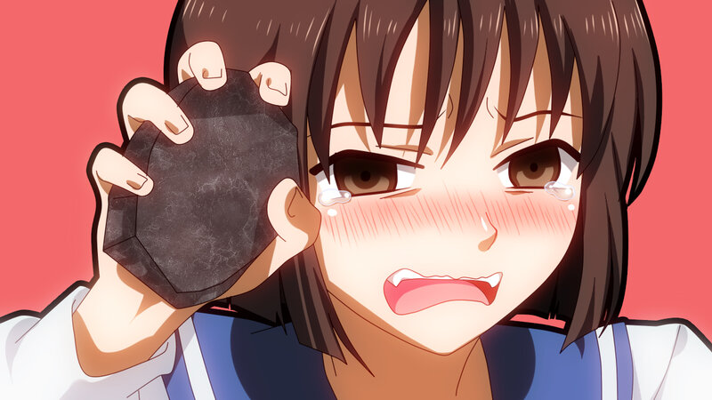 Anime Girl Holding Rock