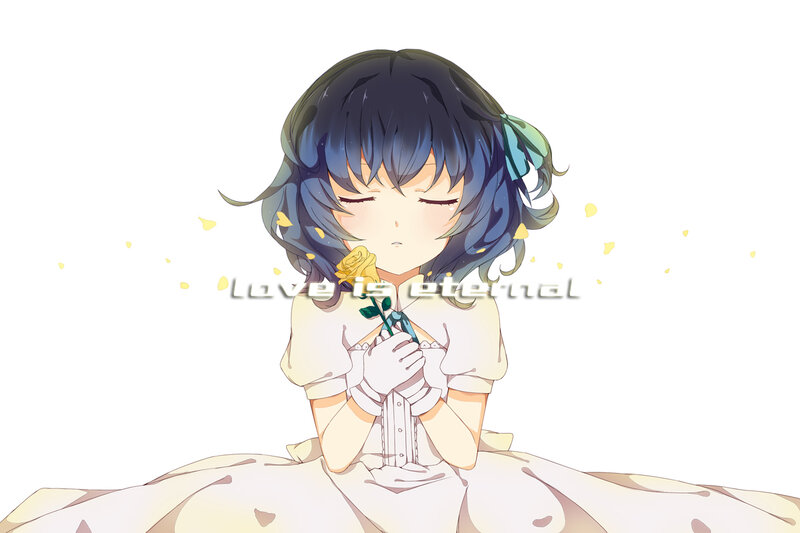 Anime Girl Holding Rose — White, Serene