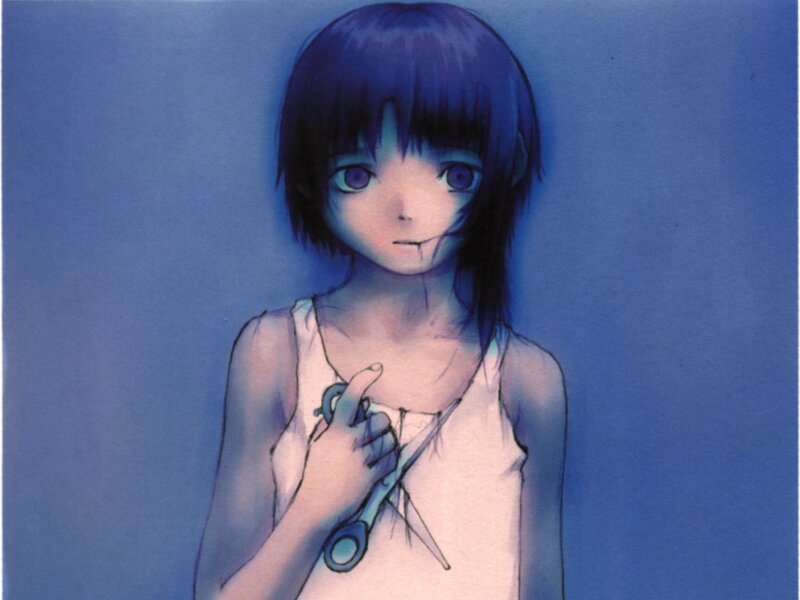 Anime Girl Holding Scissors — Blue