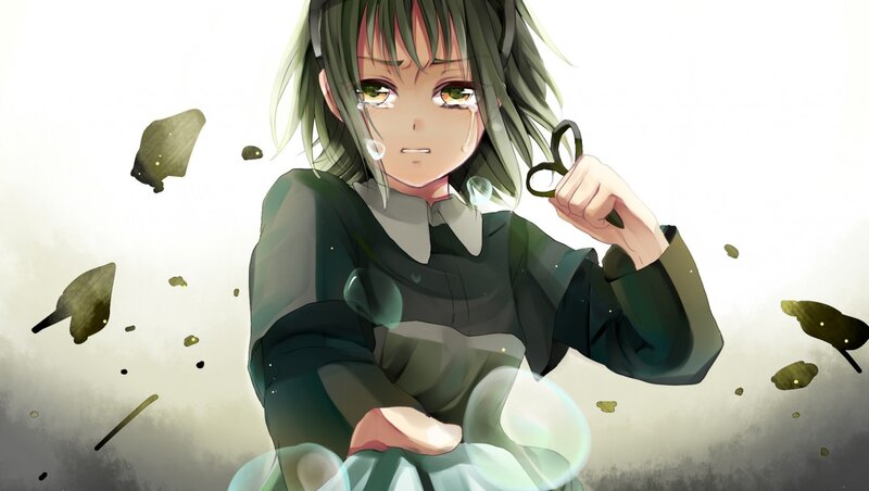 Anime Girl Holding Scissors — Green
