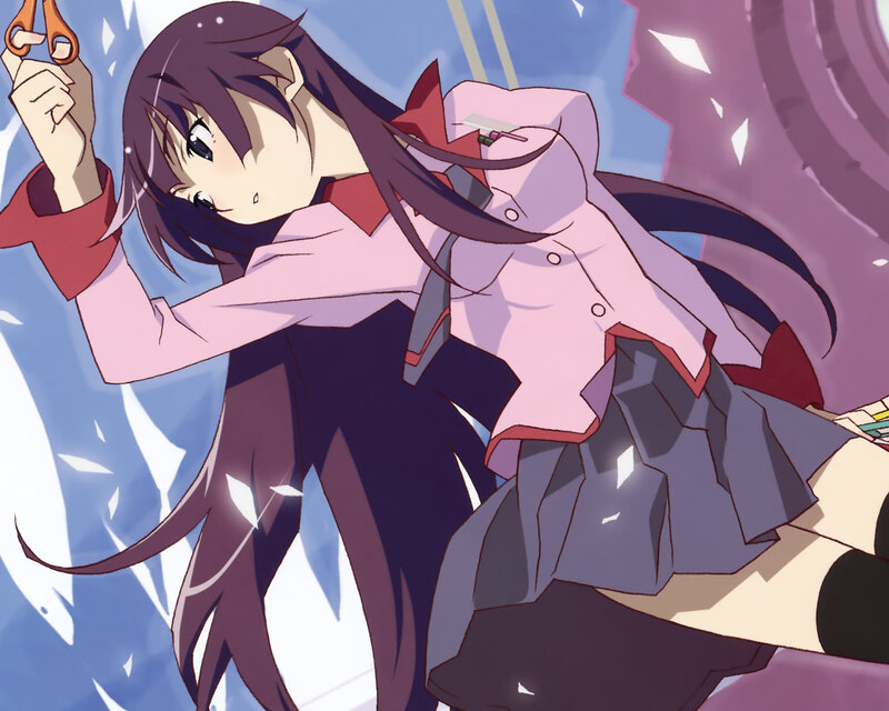 Anime Girl Holding Scissors — Purple