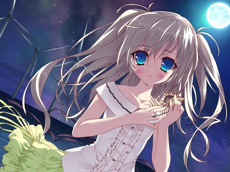 Anime Girl Holding Shell — Blue