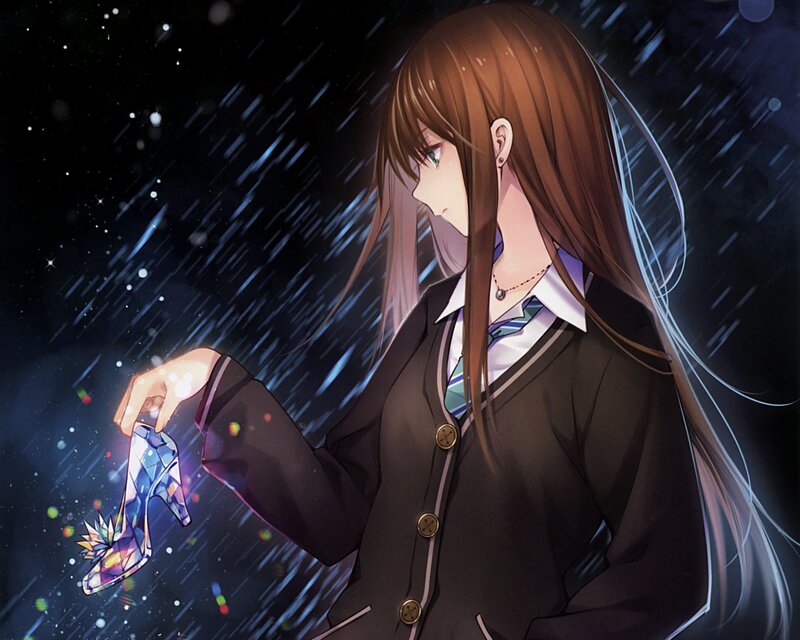 Anime Girl Holding Shoe — Brown