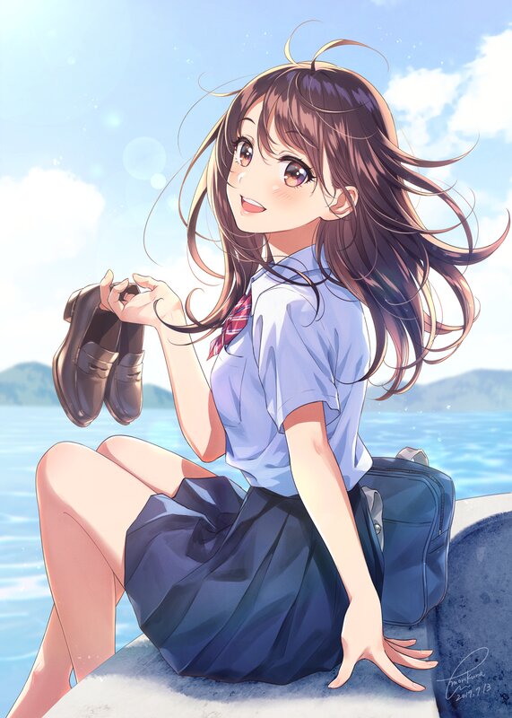 Anime Girl Holding Shoes — Blue