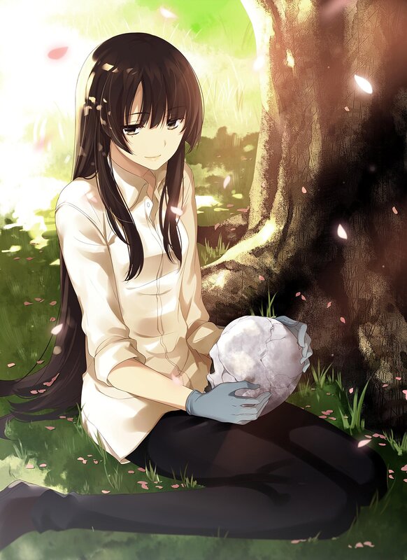 Anime Girl Holding Skull