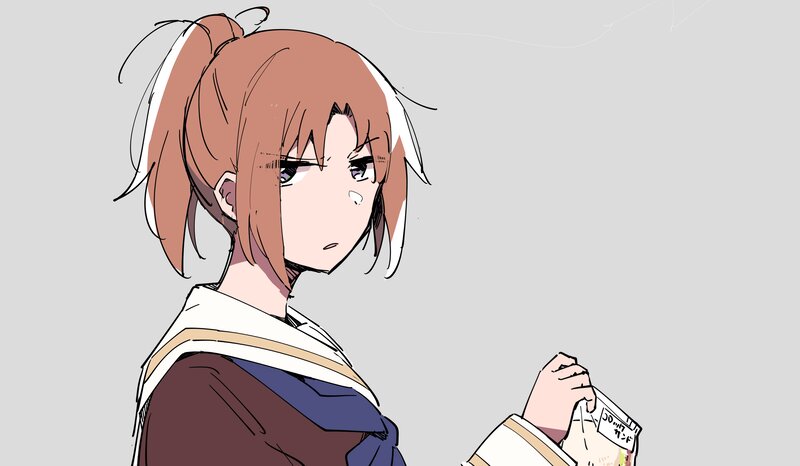 Anime Girl Holding Snack — Brown, Neutral