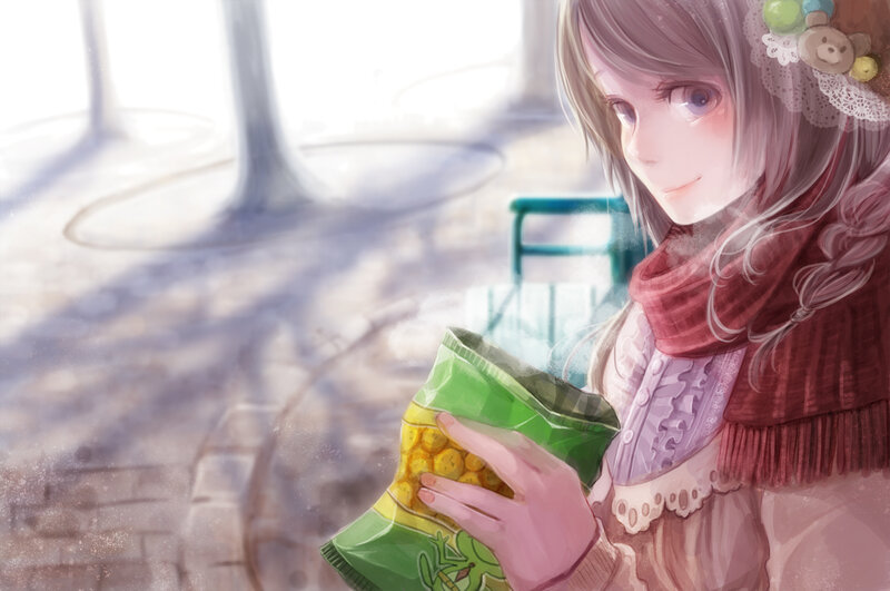 Anime Girl Holding Snack — Pink