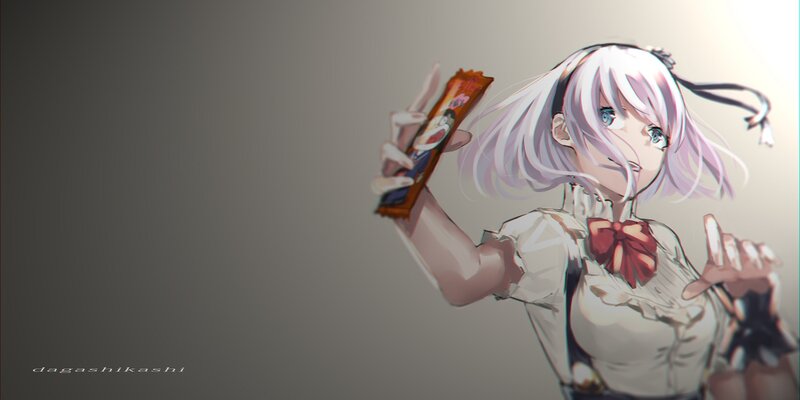 Anime Girl Holding Snack — White