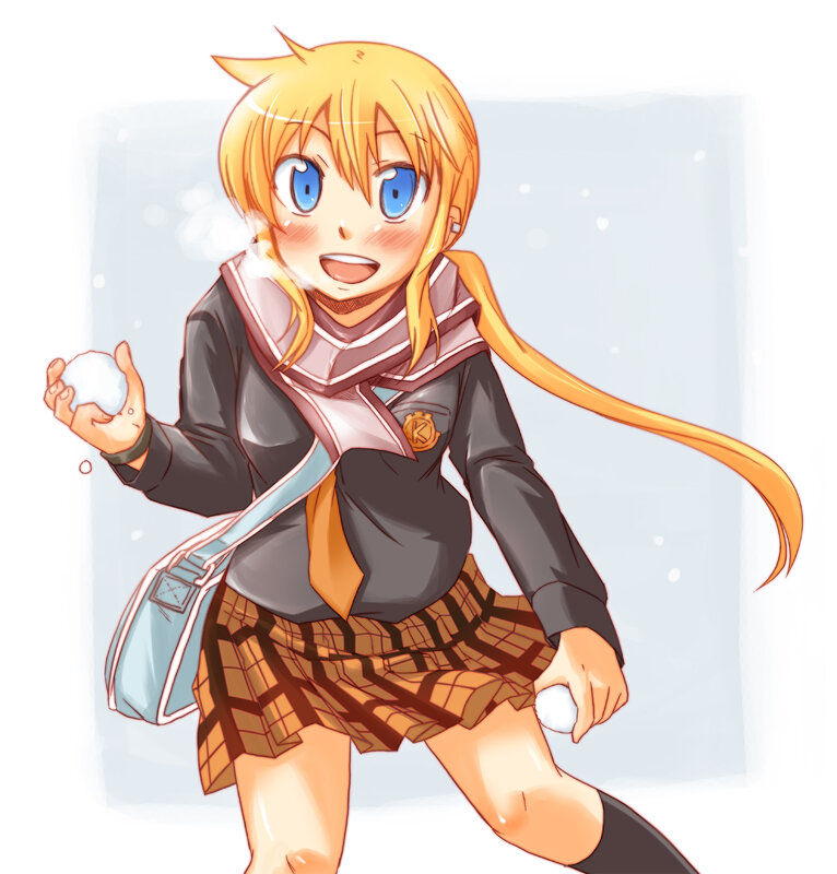 anime girl holding snowballs