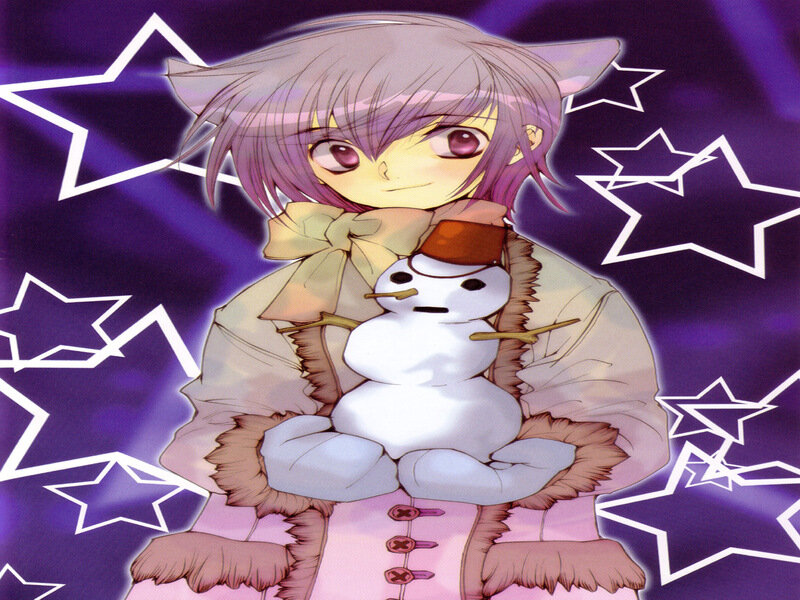 Anime Girl Holding Snowman — Purple