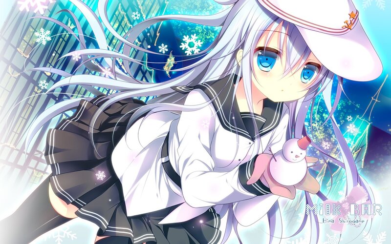 Anime Girl Holding Snowman — White, Festive