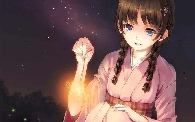 Anime Girl Holding Sparkler — Pink