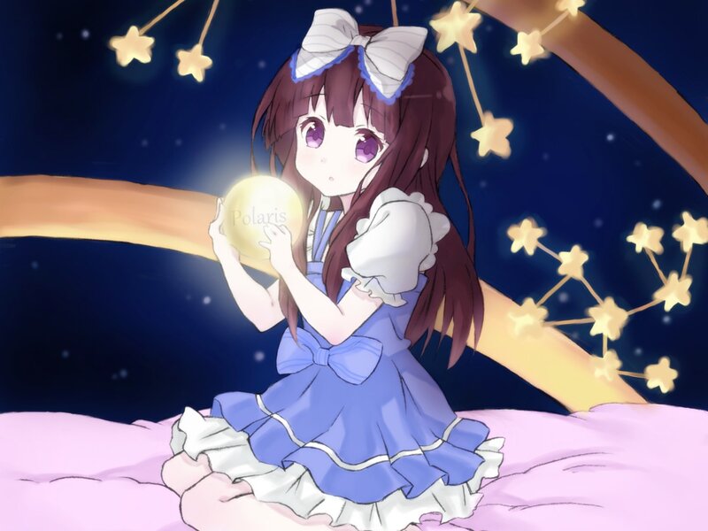 Anime Girl Holding Star — Blue