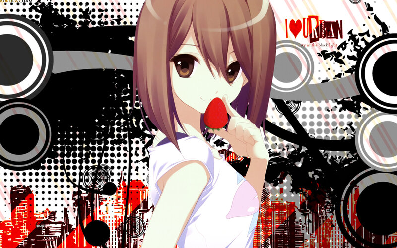 Anime Girl Holding Strawberry — White