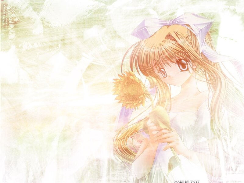 Anime Girl Holding Sunflower — Yellow, Serene, Afternoon