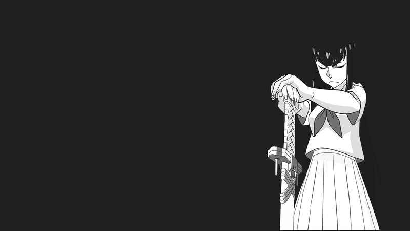 Anime Girl Holding Sword — Black, Dramatic