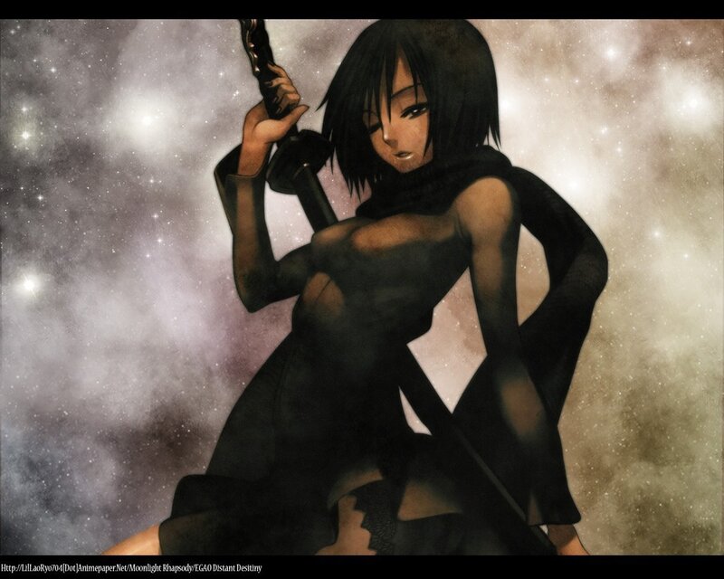 Anime Girl Holding Sword — Black