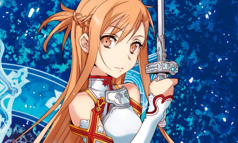 Anime Girl Holding Sword — Blue, Determined