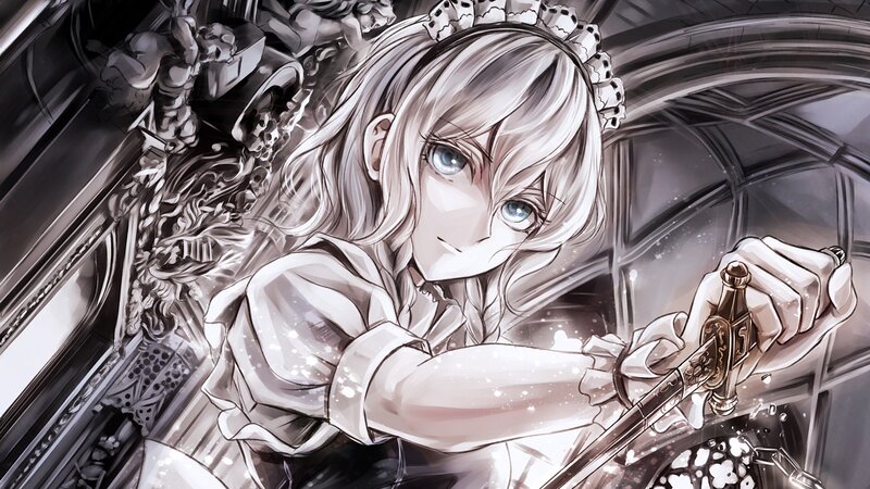 Anime Girl Holding Sword — White, Dramatic, Manga, Dress