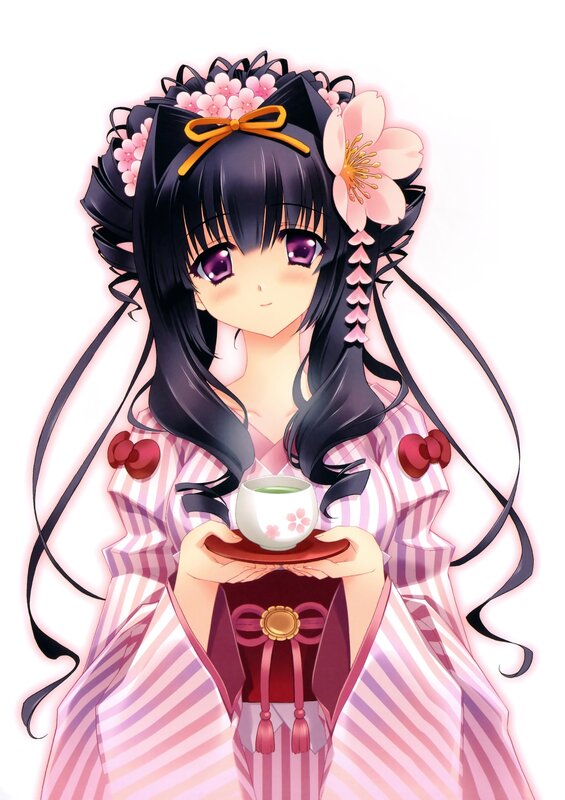 anime girl holding tea cup