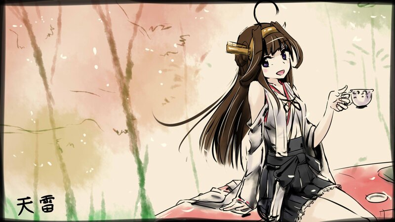 Anime Girl Holding Tea Cup — Brown