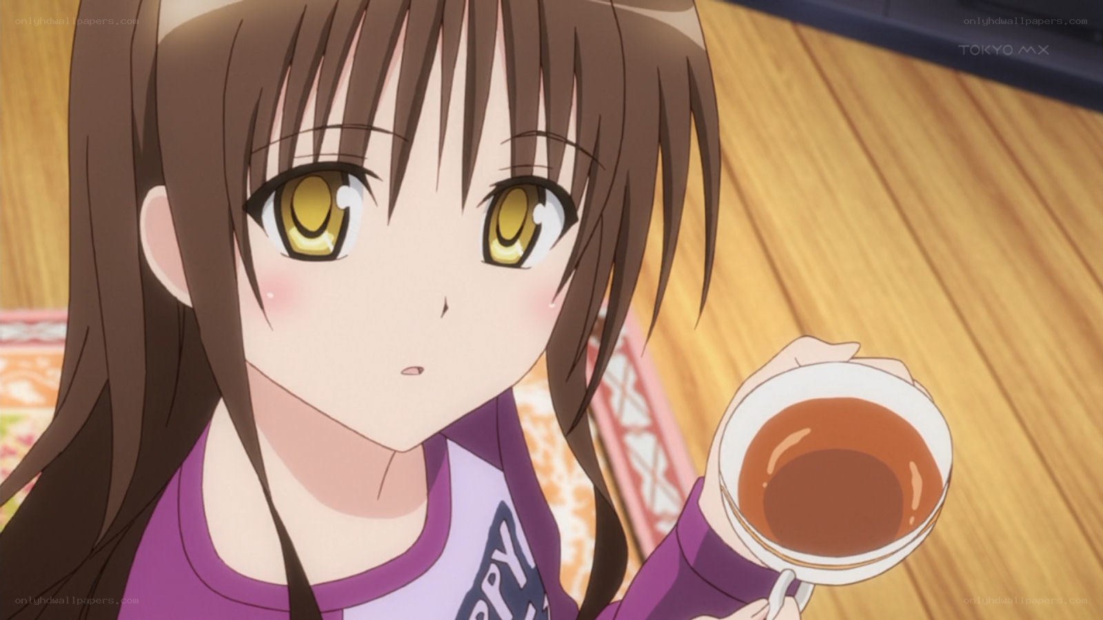 anime girl holding tea cup