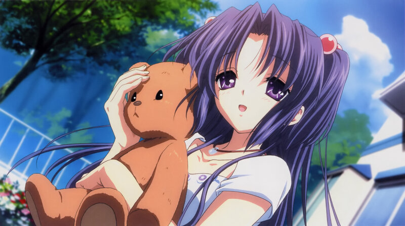 anime girl holding teddy bear