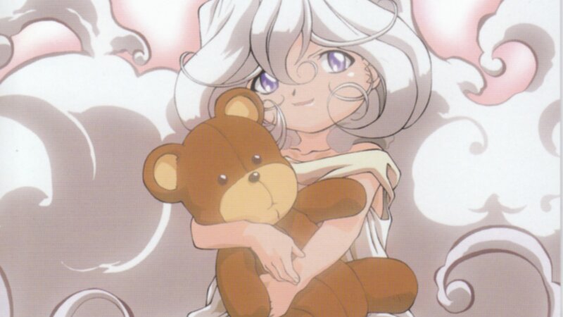 anime girl holding teddy bear