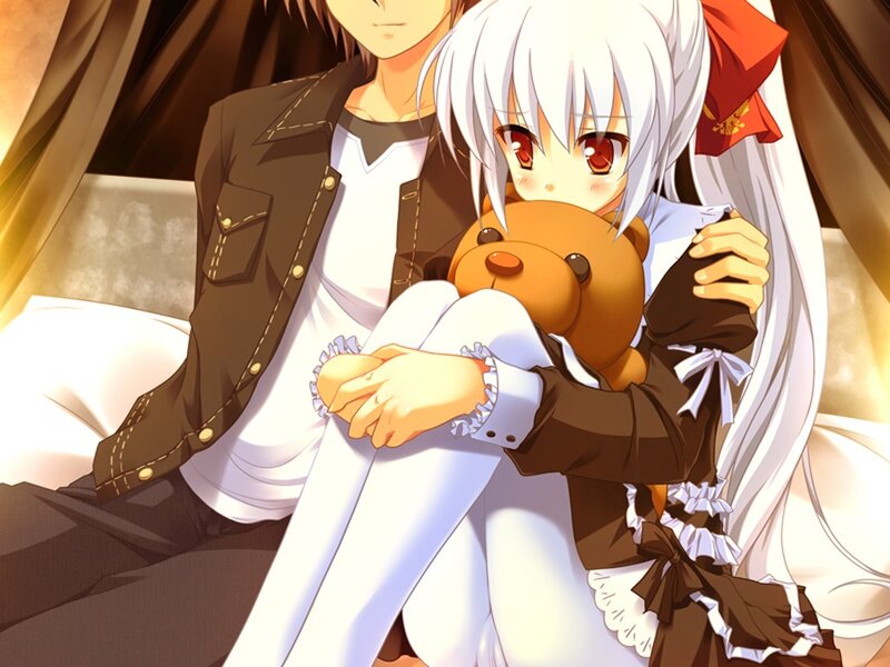 anime girl holding teddy bear