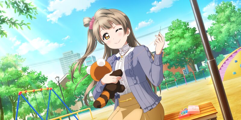 Anime Girl Holding Teddy Bear — Blue, Cheerful