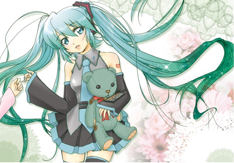 Anime Girl Holding Teddy Bear — Blue