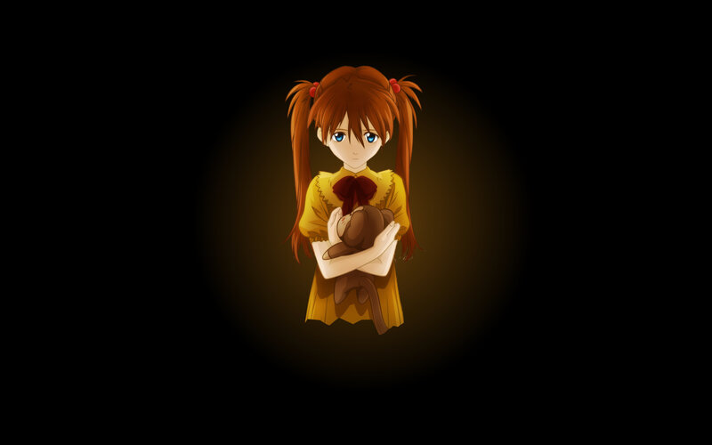 Anime Girl Holding Teddy Bear — Brown, Dramatic