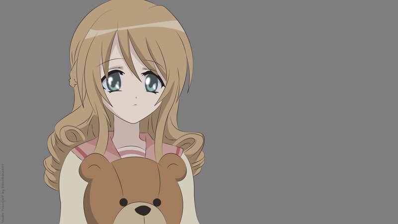 Anime Girl Holding Teddy Bear — Gray, Neutral