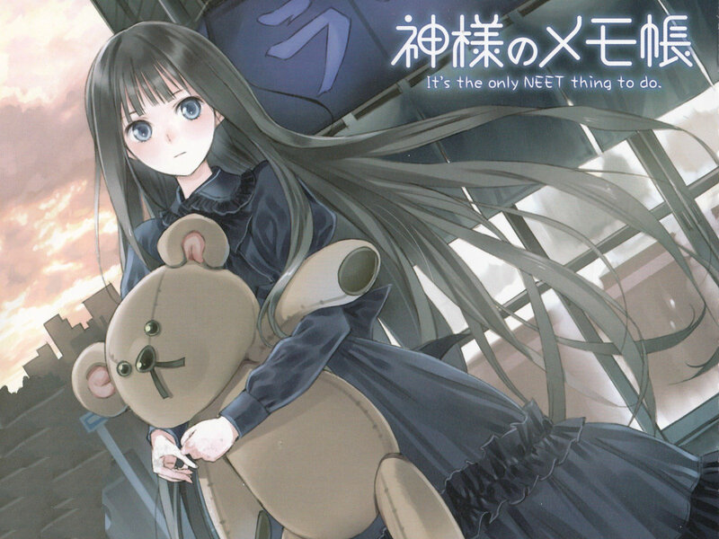 Anime Girl Holding Teddy Bear — Gray