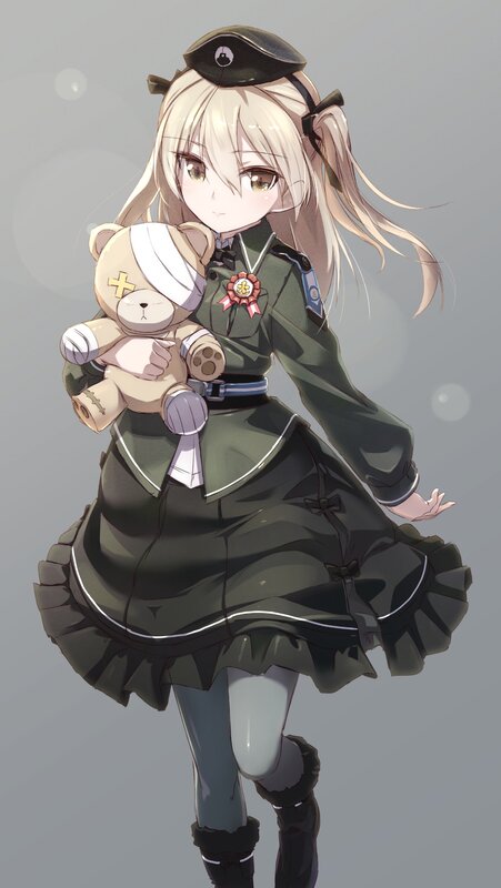 Anime Girl Holding Teddy Bear — Green, Calm